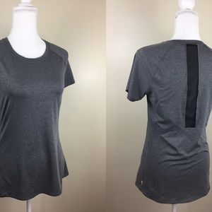 LUCY Black Sheer Mesh Stripe Short Sleeve Shirt